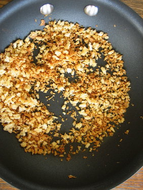 Heirloom tomato tart tatin with anchovy breadcrumbs