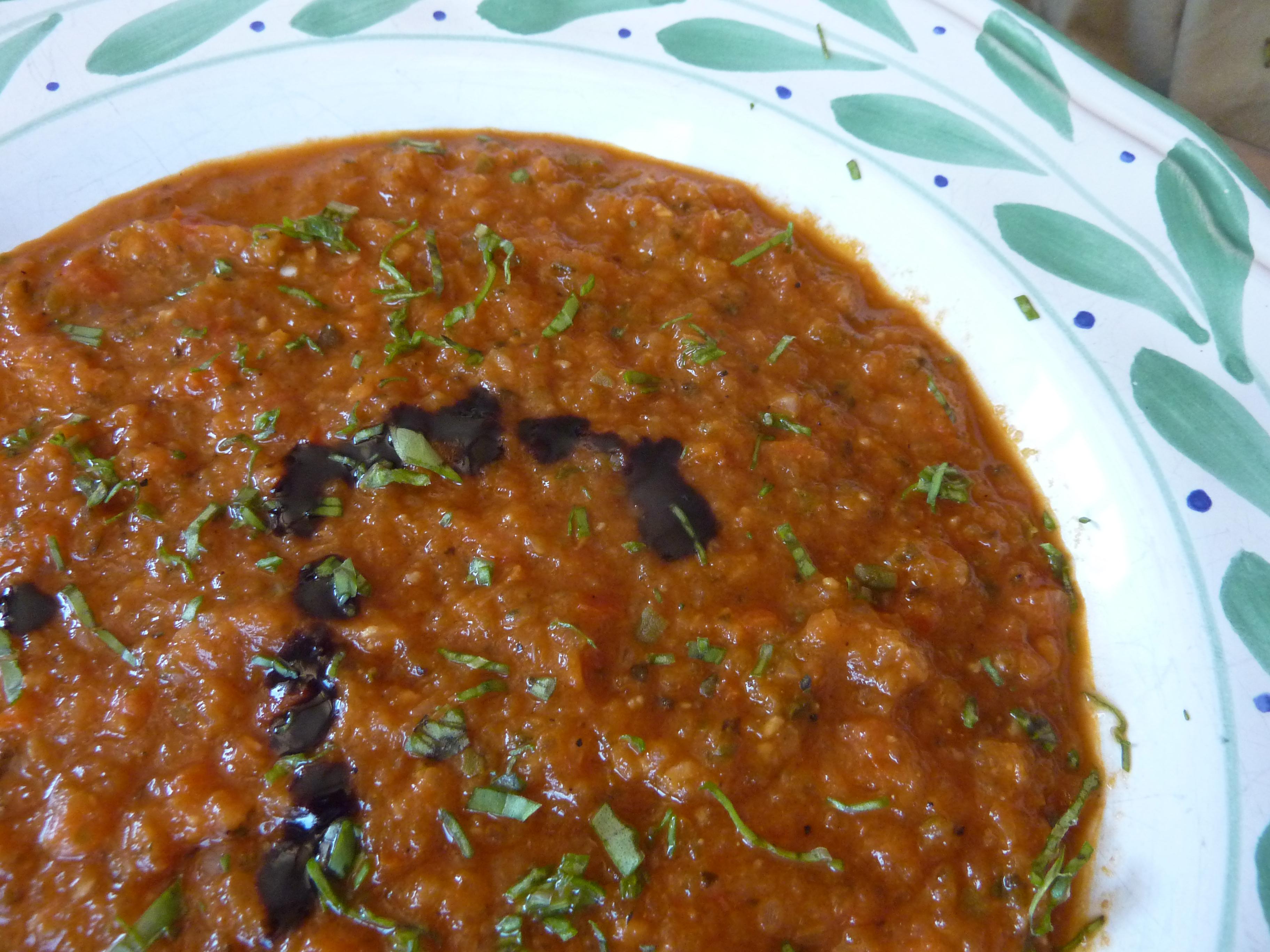 Rustic Roasted Heirloom Tomato Soup with Balsamic Vinegar and Blue Cheese