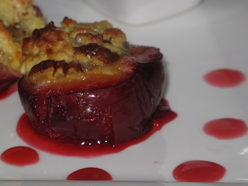 Pecan& Almond-topped Baked Plums