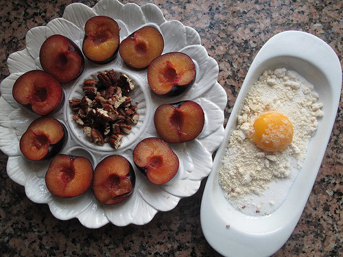 Pecan& Almond-topped Baked Plums