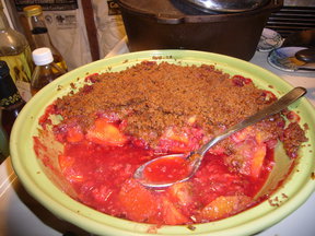 Peach Melba Crisp with Gingersnap Streusel
