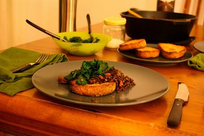 Red Wine Braised Lentils with (Veggie) Sausage