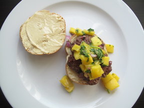 Glazed Five Spice Burger with Gingery Mangos