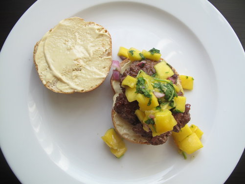 Glazed Five Spice Burger with Gingery Mangos