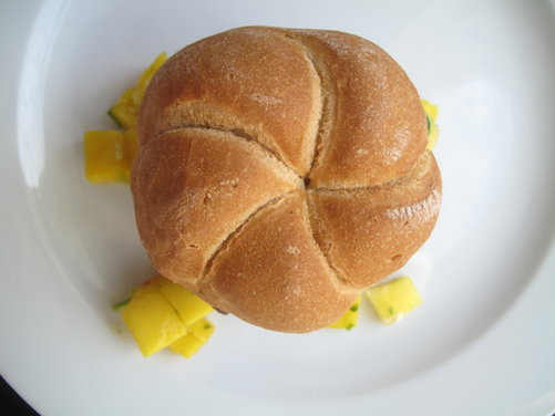 Glazed Five Spice Burger with Gingery Mangos