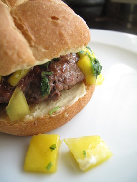 Glazed Five Spice Burger with Gingery Mangos