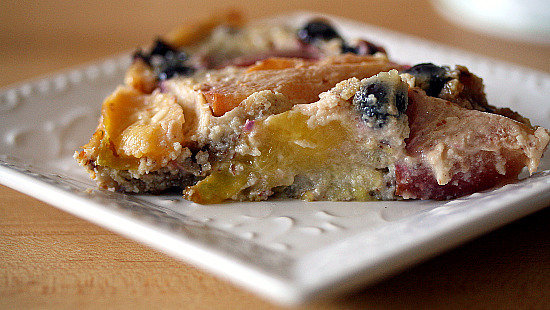 Plum and Blueberry Custard Tart with a Hazelnut Crust