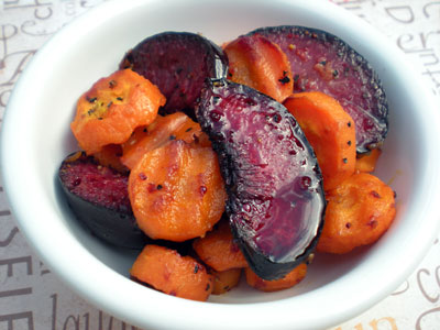 Roasted Plum Tsimmes w/ Honey-Cider Reduction