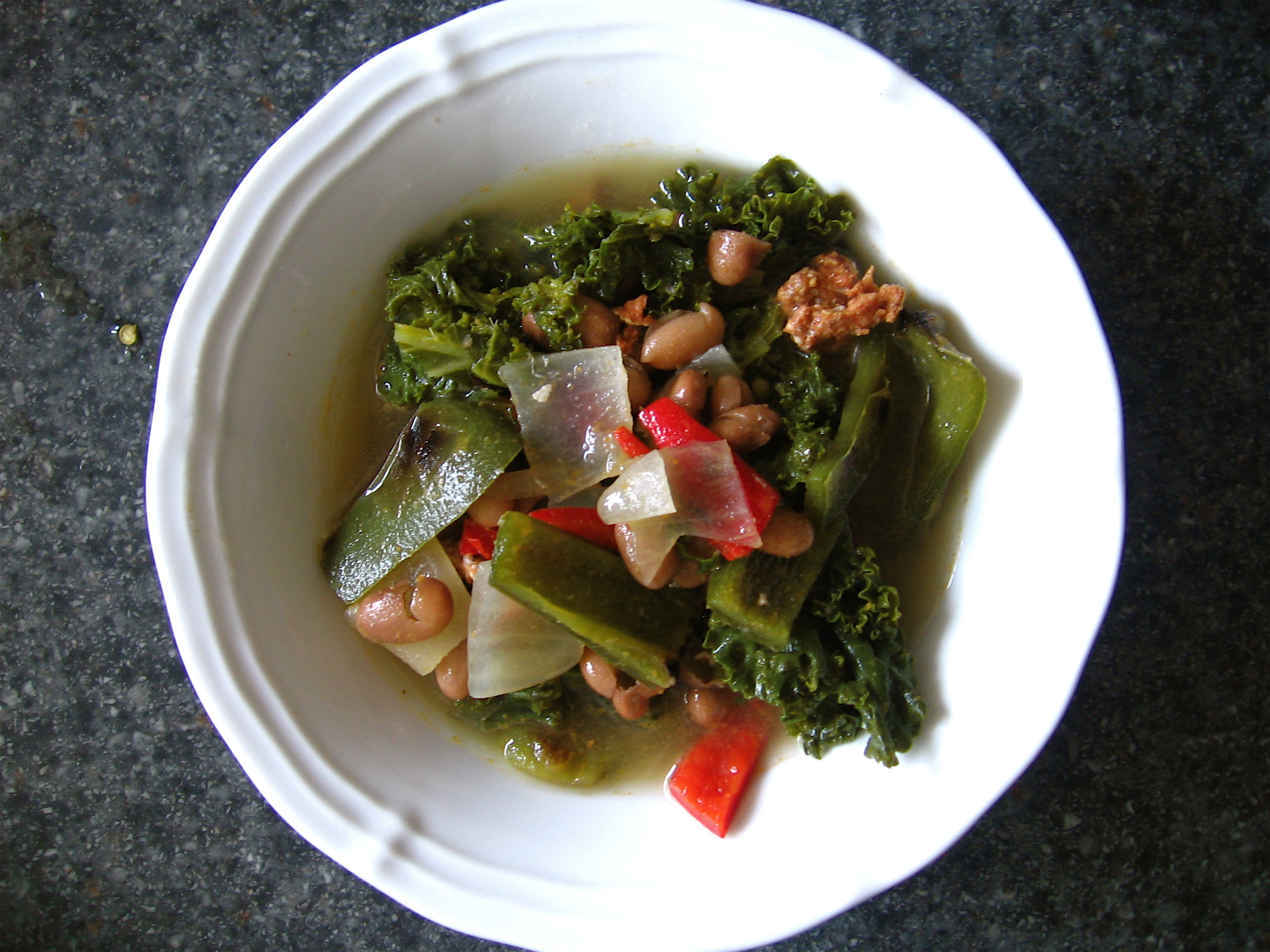 Pinto Beans, Roast Peppers & Kale Soup