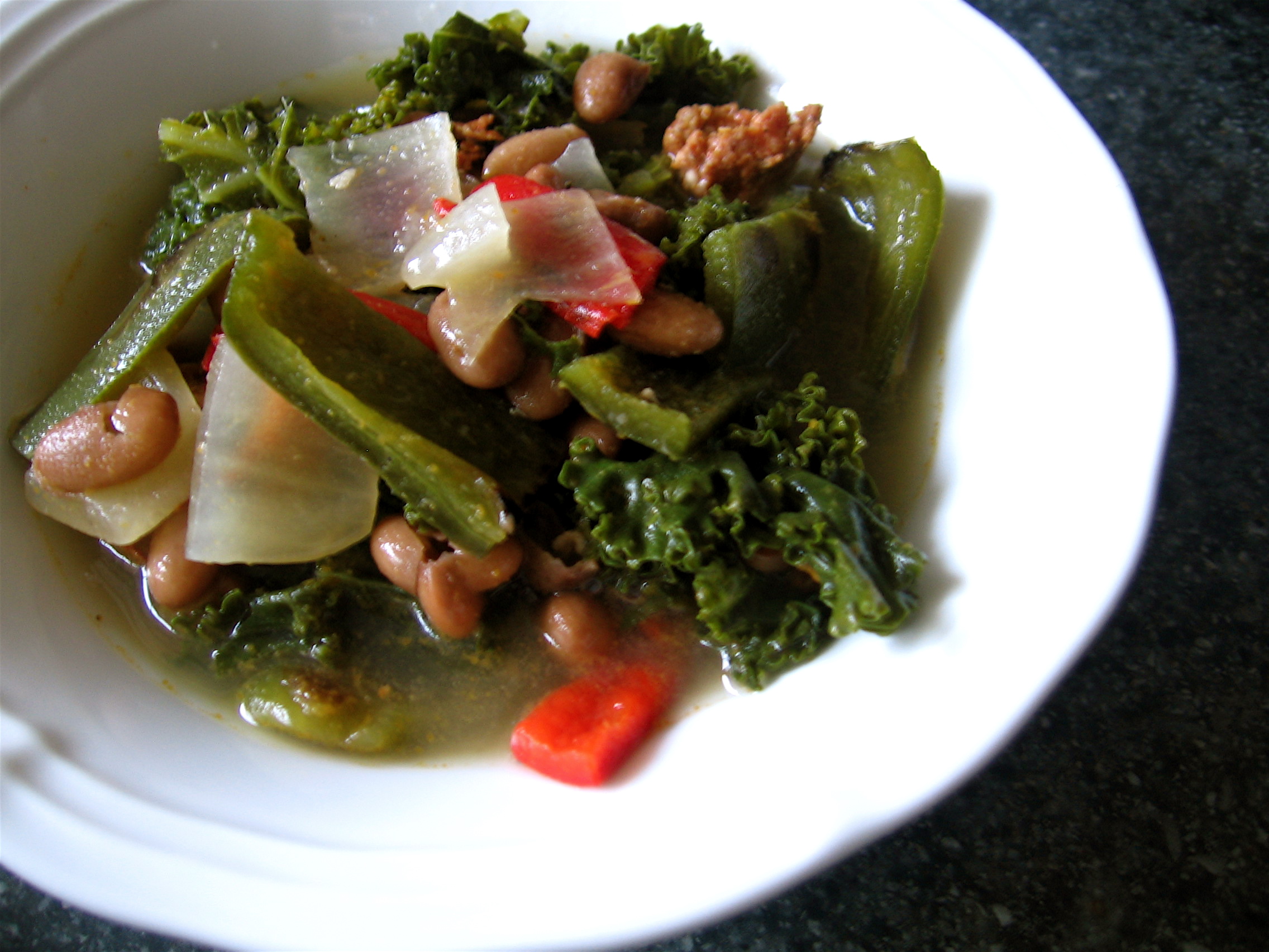 Pinto Beans, Roast Peppers & Kale Soup