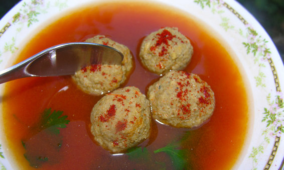 Liver dumpling meatballs in a heavenly broth