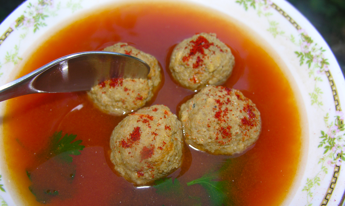 Liver dumpling meatballs in a heavenly broth