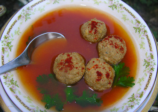Liver dumpling meatballs in a heavenly broth