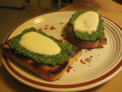 Grilled Bread with Thyme Pesto and Preserved Lemon Cream
