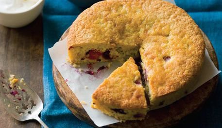 Cornmeal Cake with Fresh Corn and Raspberries
