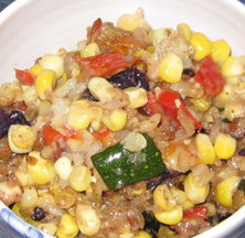 Roasted corn, peppers and zucchini with brown rice (comfort food for a hot August night)    