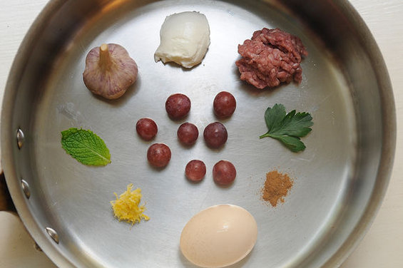 Kefta-Style Meatballs with Grilled Grapes and Yogurt Sauce