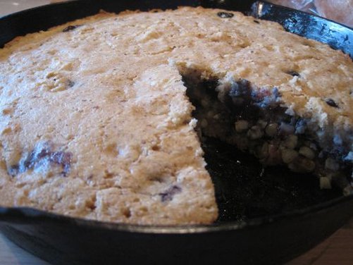 Corn Bacon Blueberry Skillet Cake