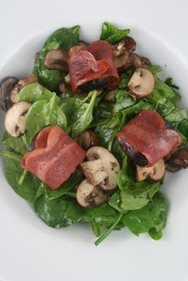 Spinach Salad with Bacon Wrapped Figs, Roasted Mushrooms, and Grilled Queso Blanco