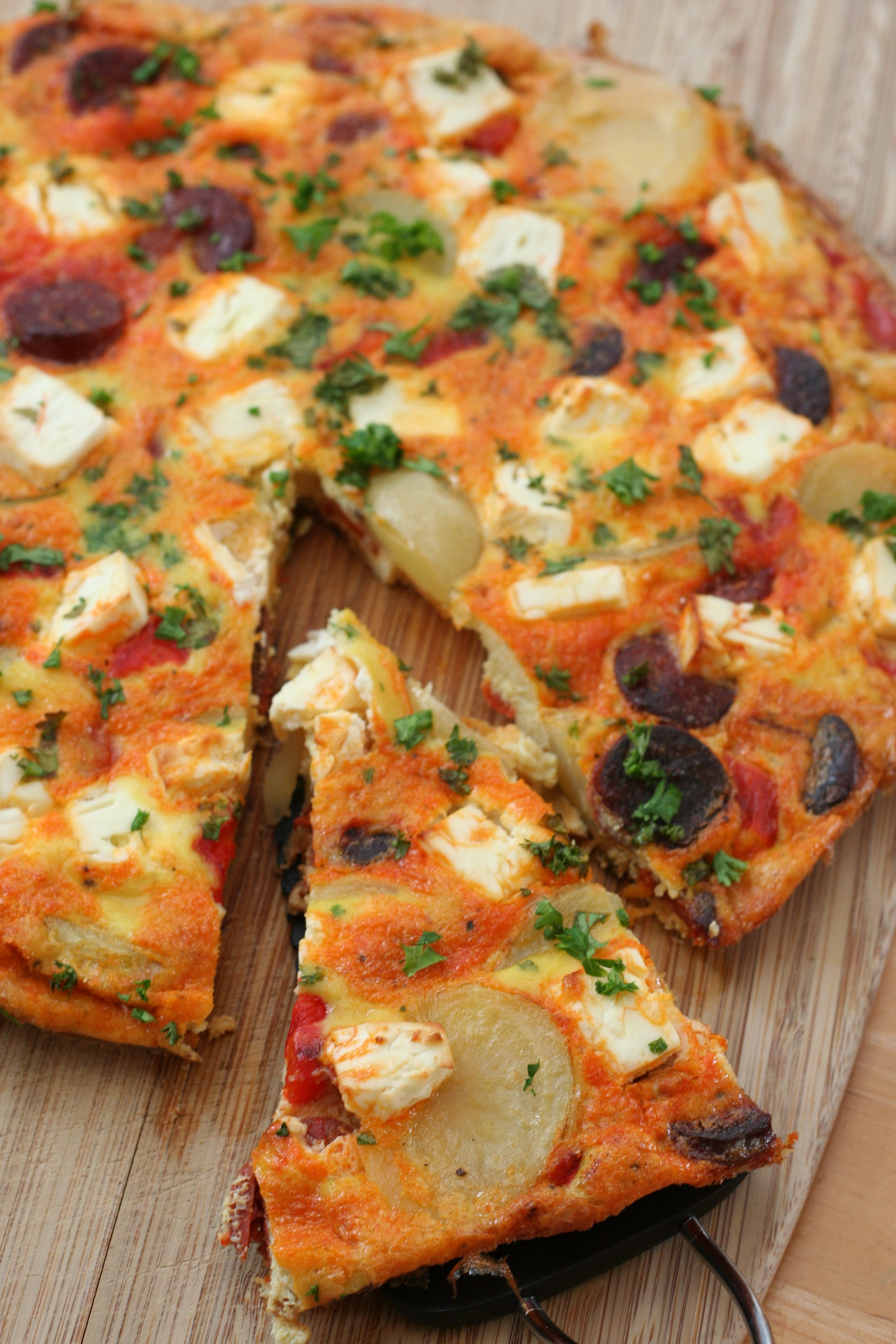 Chorizo, Red Pepper and Feta Frittata