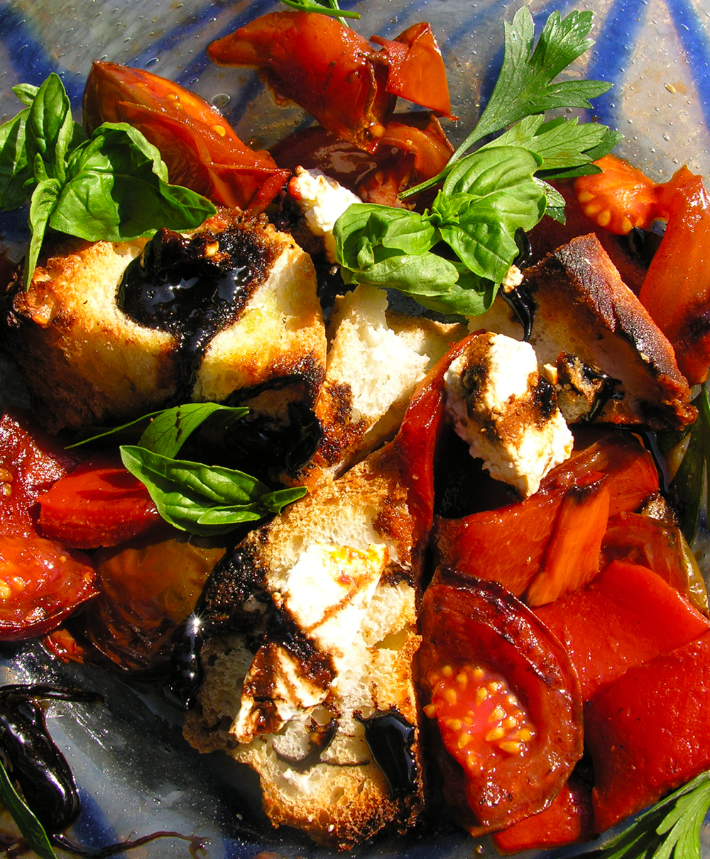 Roasted red pepper and black cherry tomato bruschetta, Pollock style