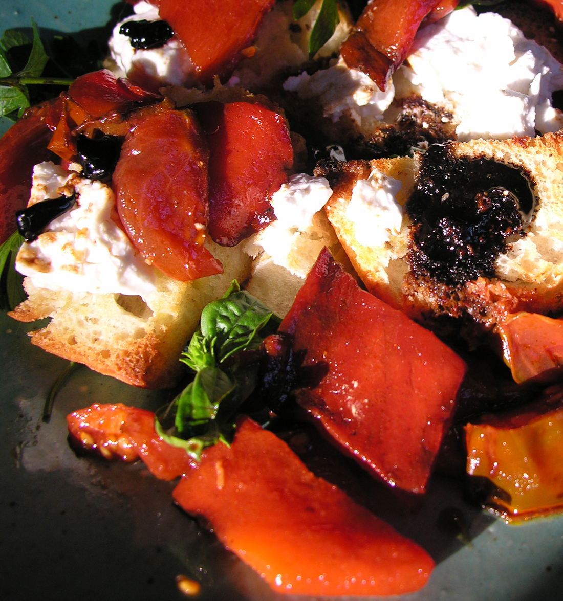 Roasted red pepper and black cherry tomato bruschetta, Pollock style