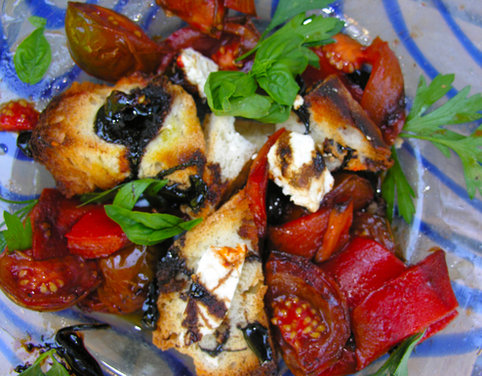 Roasted red pepper and black cherry tomato bruschetta, Pollock style