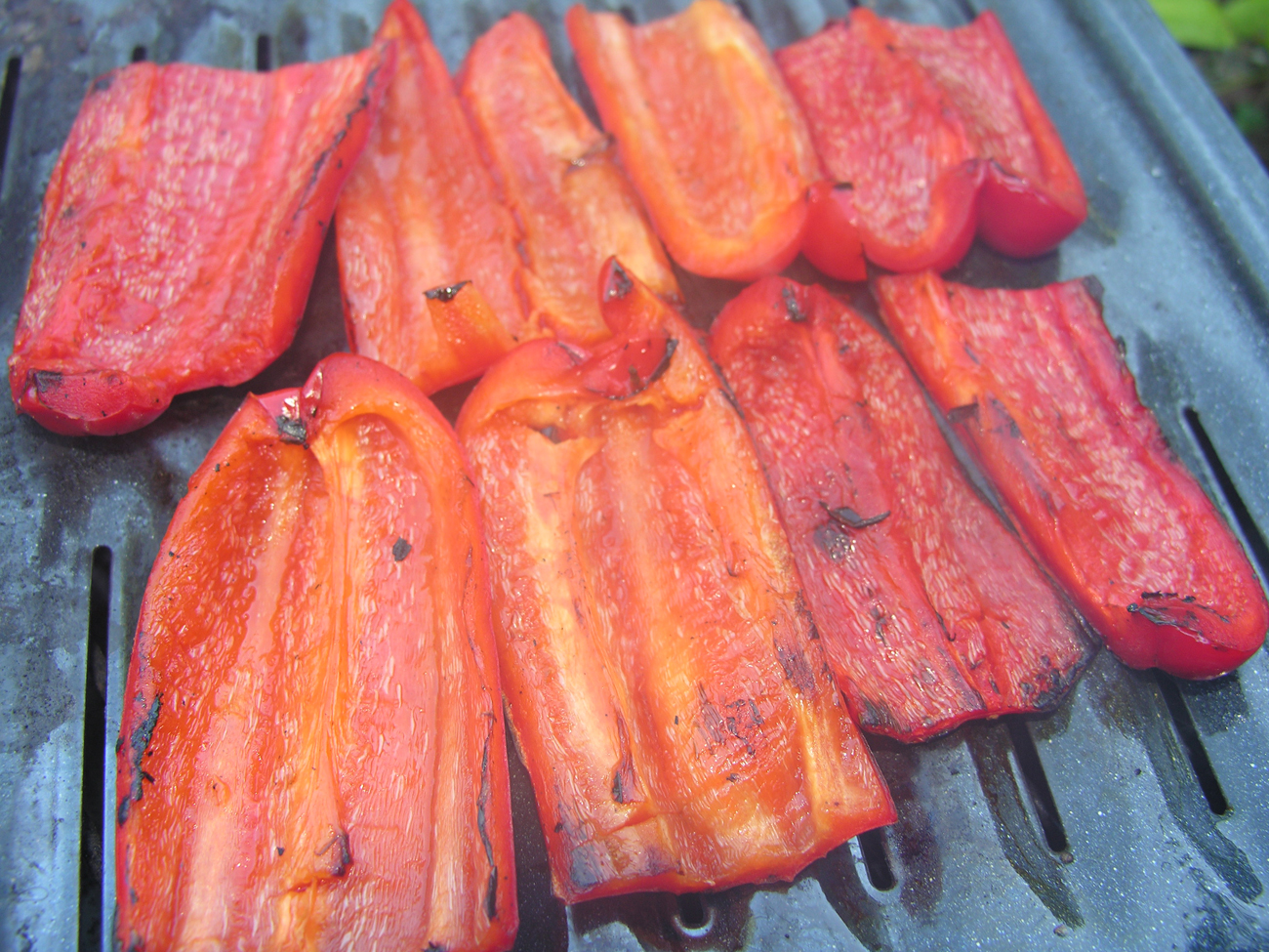 Roasted red pepper and black cherry tomato bruschetta, Pollock style