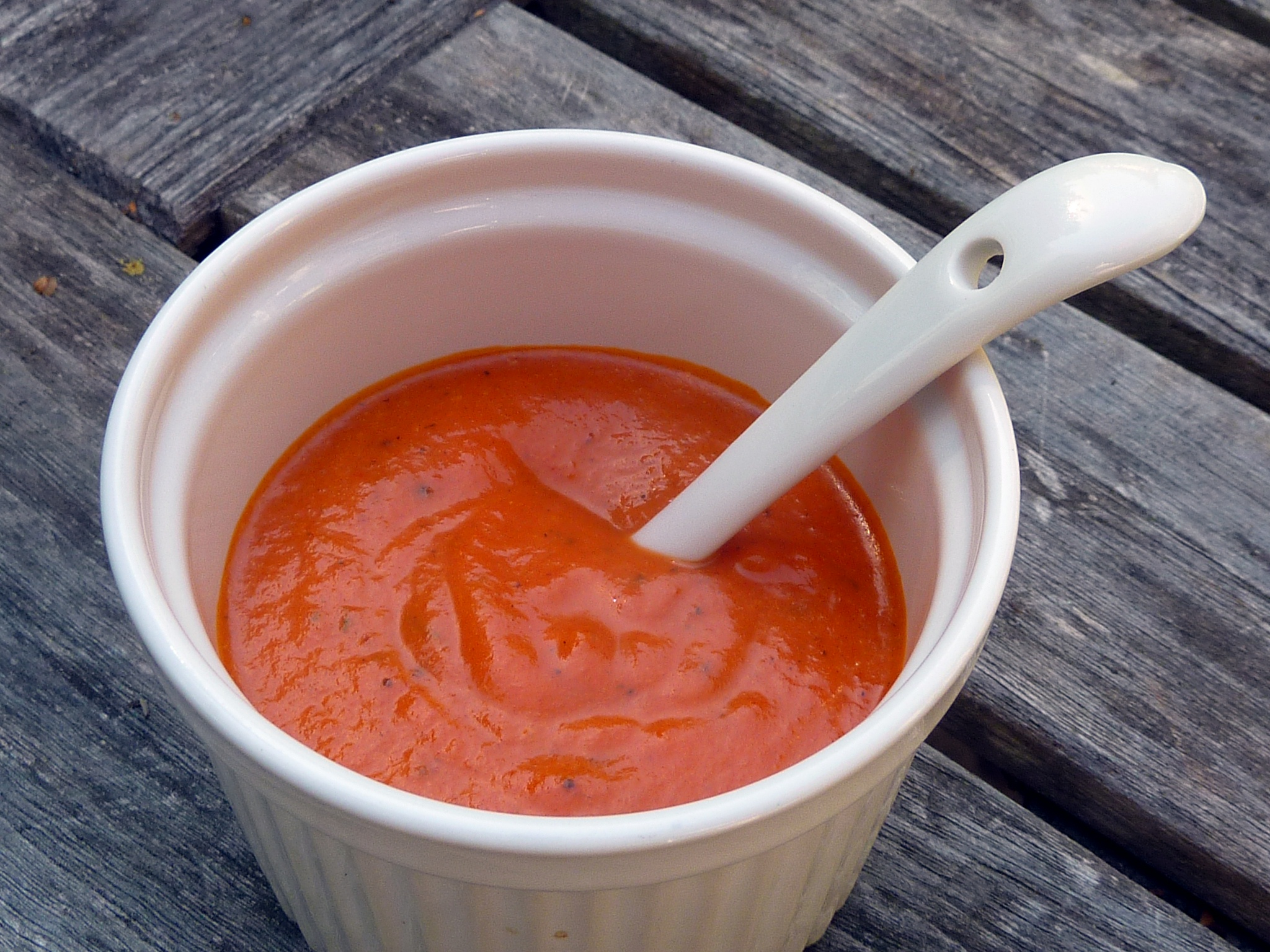 Roasted Red Pepper Sauce (or Soup!) with Creme Fraiche, Lime and Cumin