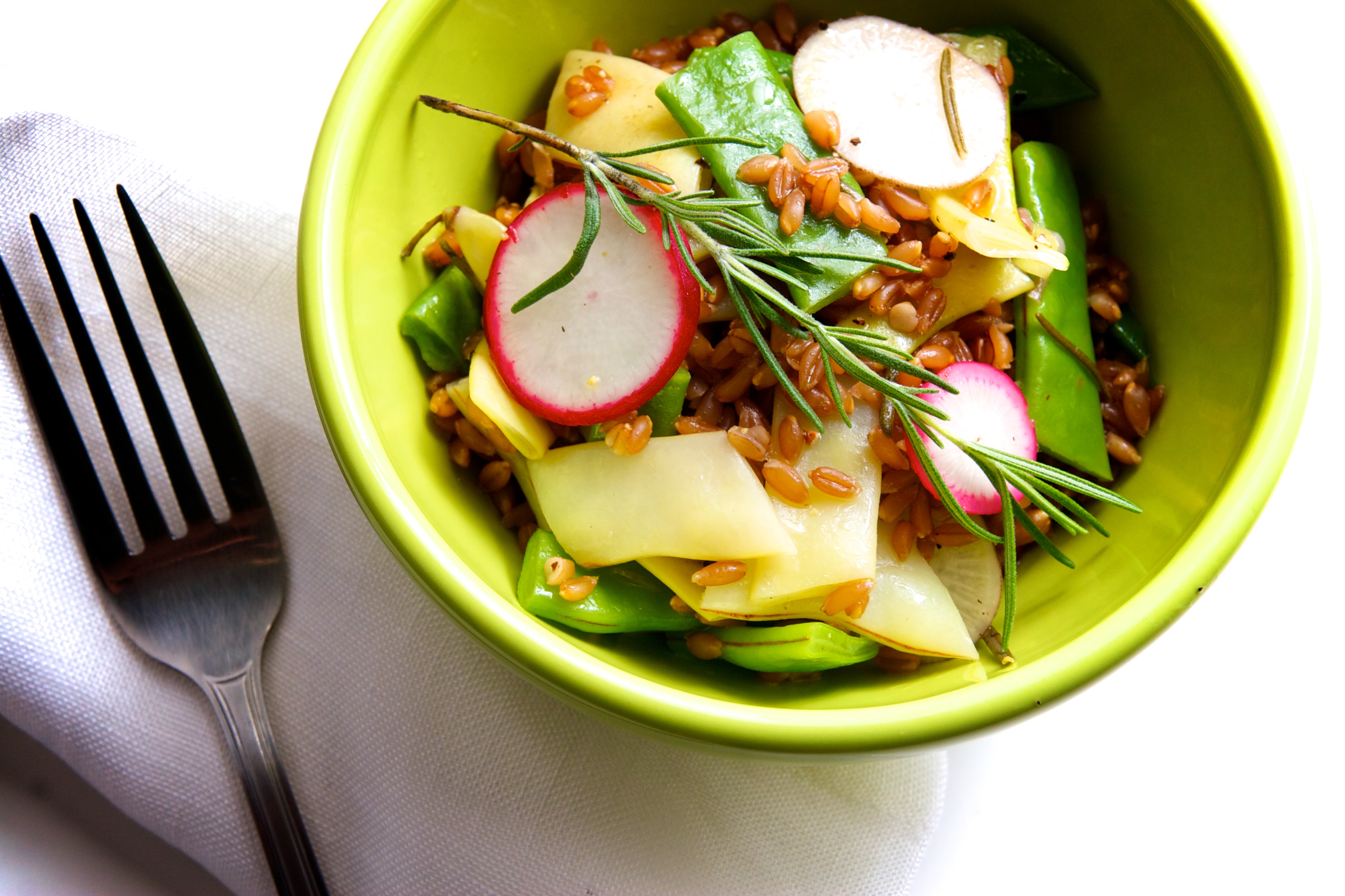 Farro Salad with Summer Beans, Radishes & Rosemary Oil 
