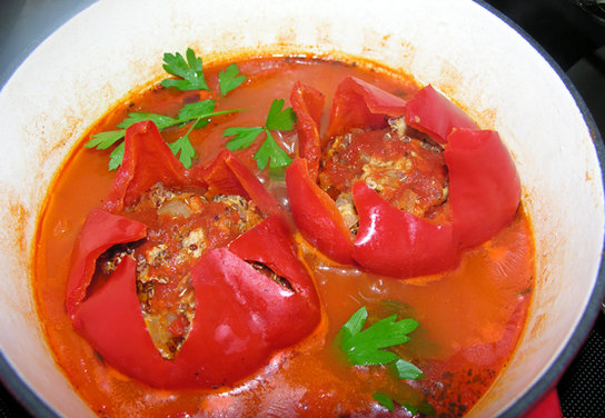 Hungarian stuffed reds with red quinoa