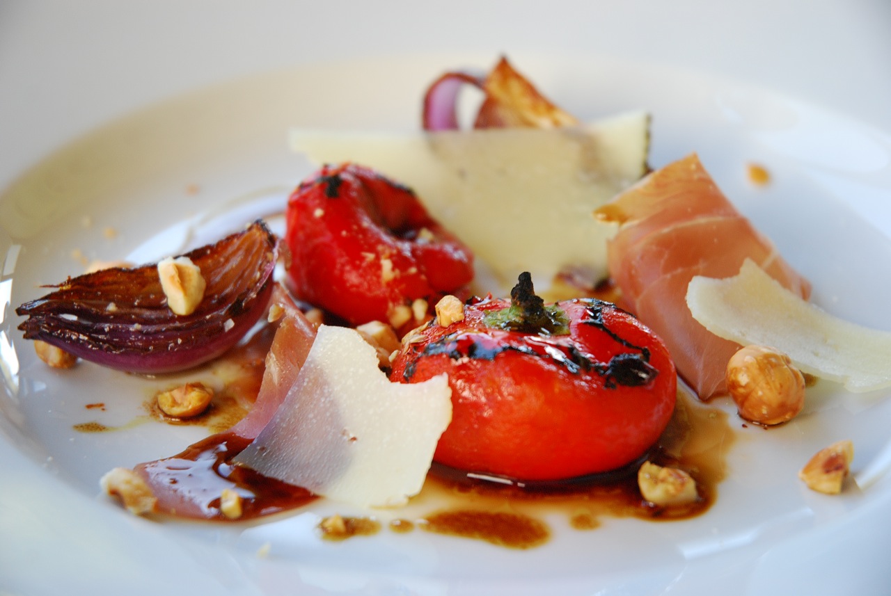 Roasted Red Pimento Peppers with Hazlenuts, Prosciutto and Campo D Montal