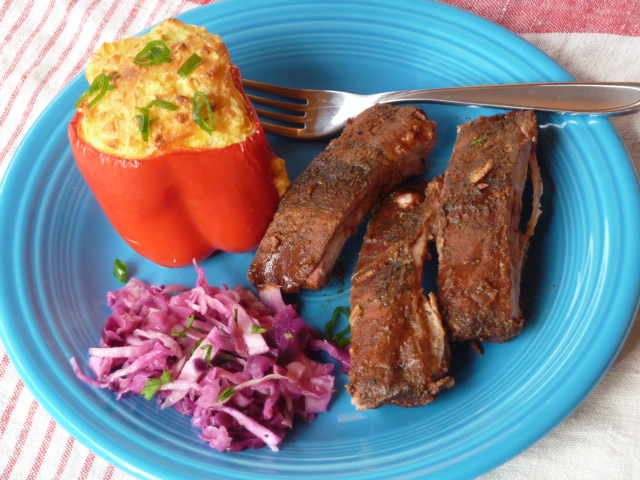Baked Red Bell Peppers with Sweet Corn Spoon Bread