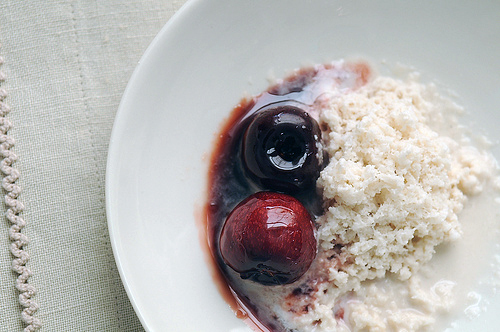 Almond Ice with Glazed Cherries
