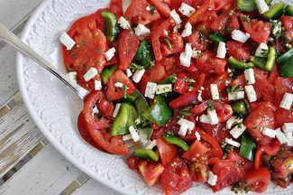 Heirloom Tomato Salad with Feta & Oregano Flowers