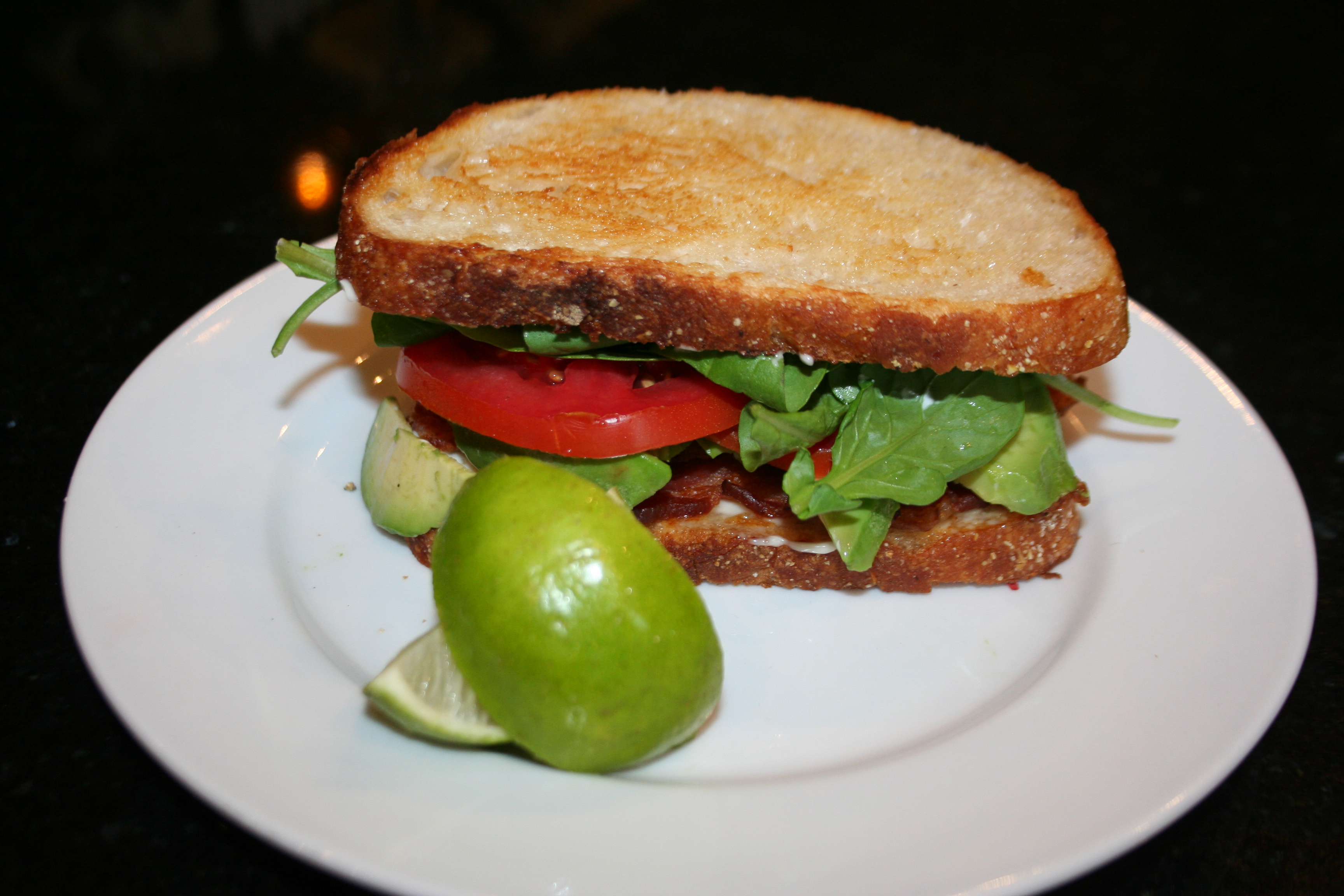 Avocado ~ B.A.T. Bacon, Arugula and Tomato with Lime