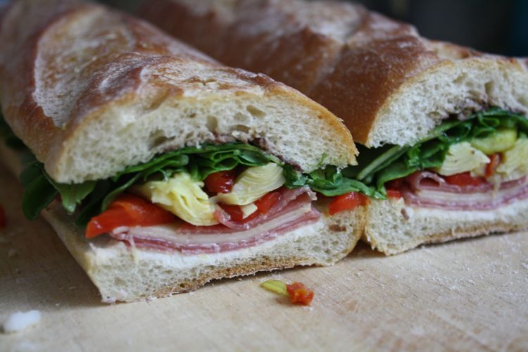 Salami, Pepperoncini, and Chevre Sandwich