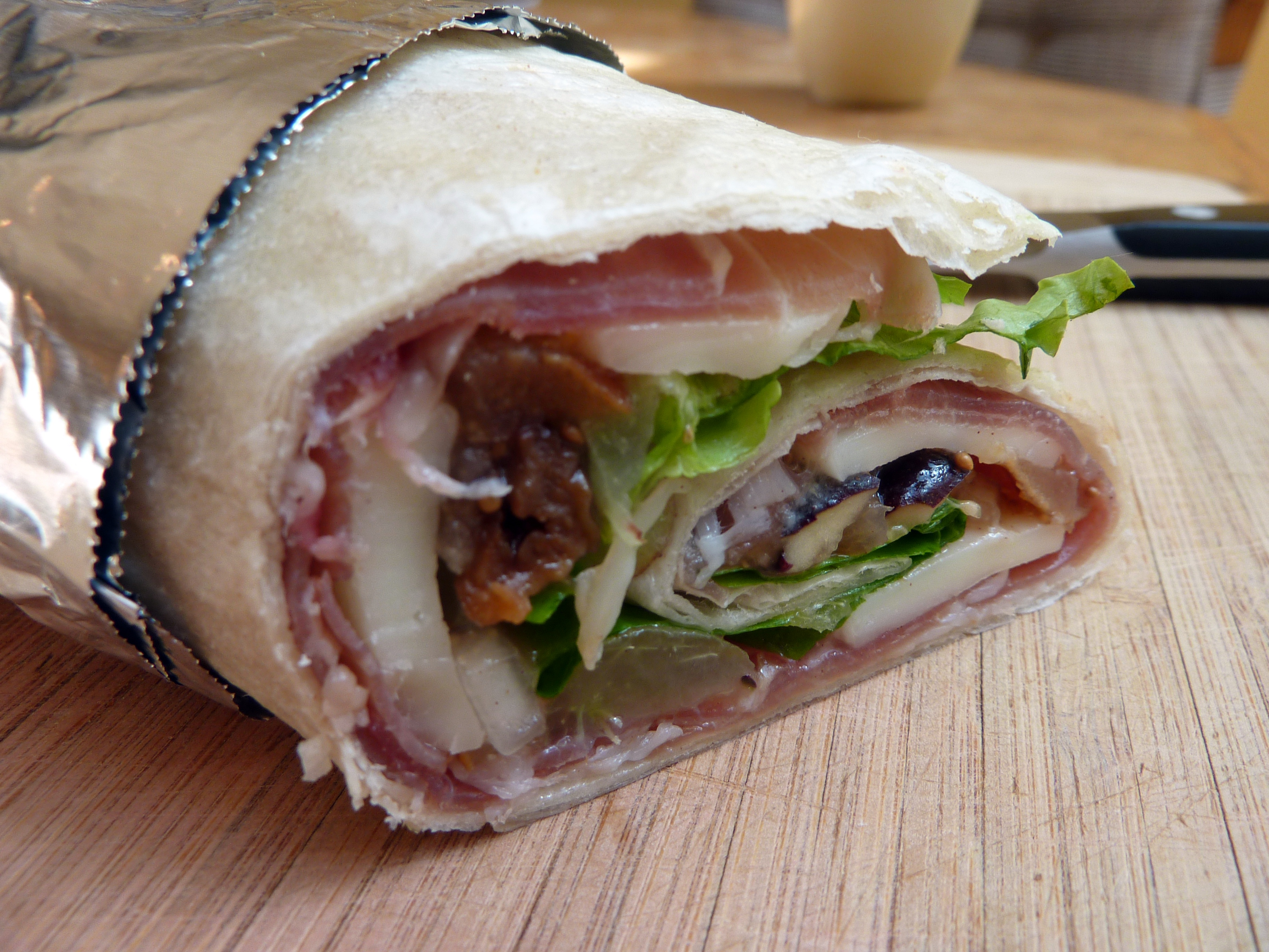 Speck and Provolone Wrap with Fig, Grape and Pear Relish