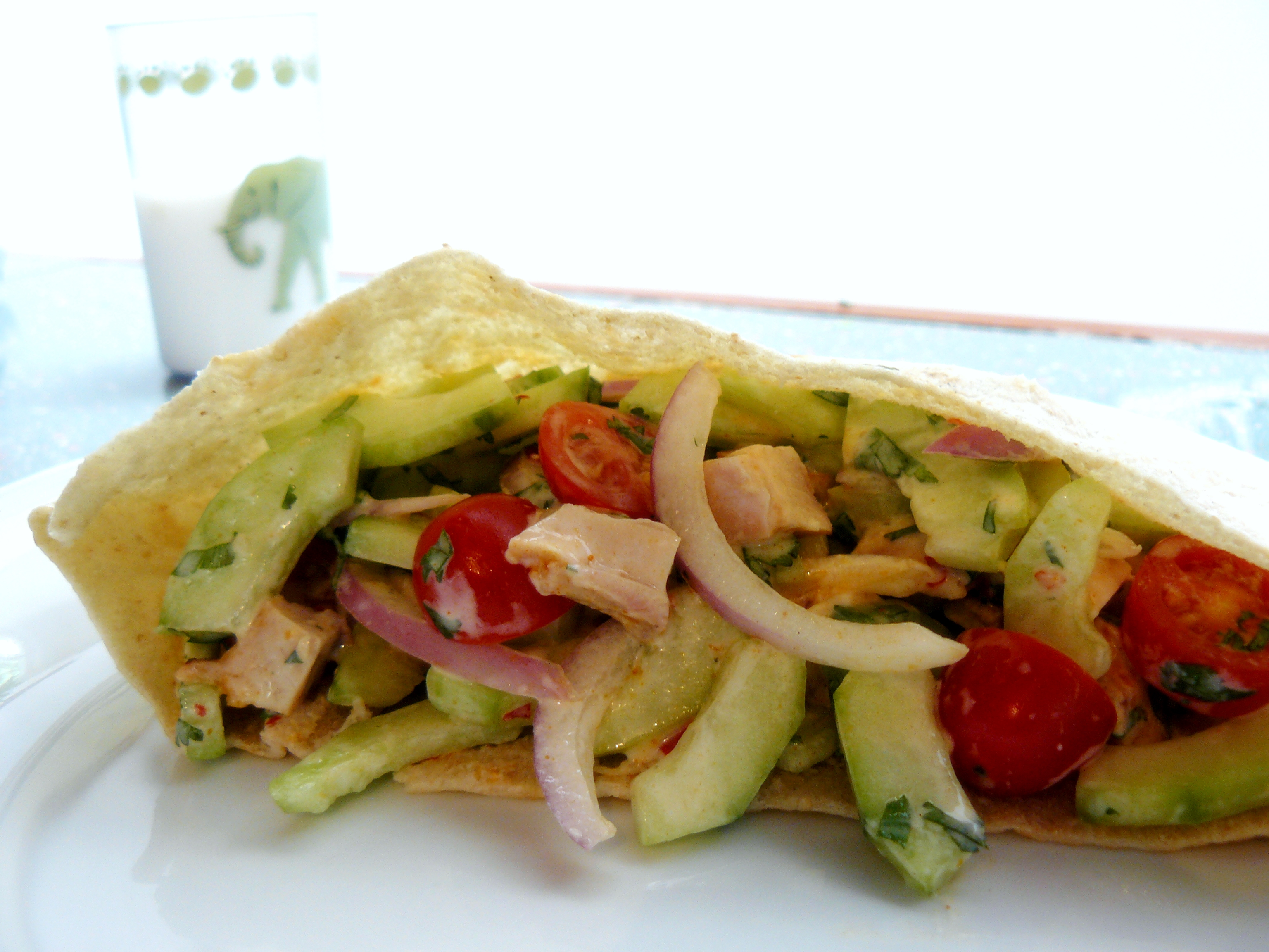 Grilled Chicken and Harrisa-Yogurt Salad Pita Pocket
