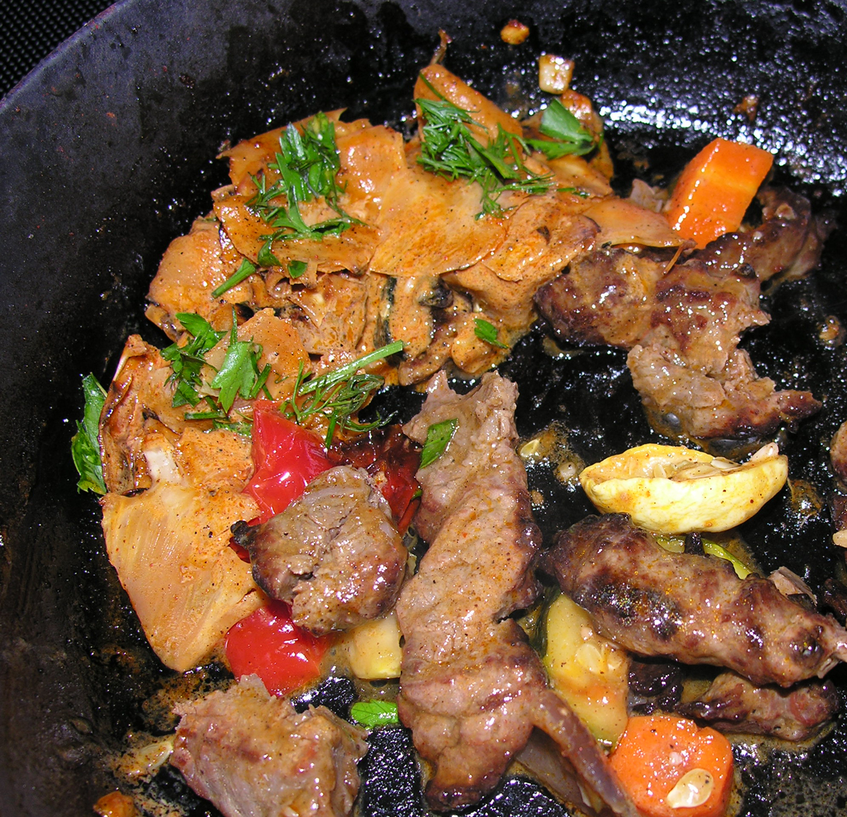 Cauliflower, mushroom and beef stroganoff with honey bourbon