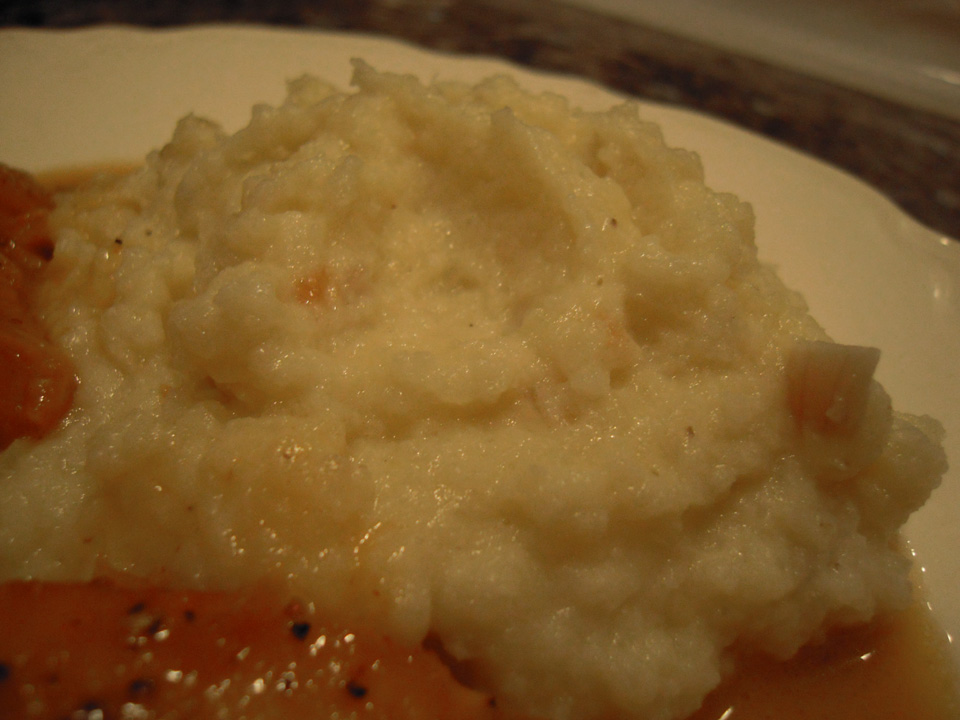 Cauliflower and Parsnip Puree with Calvados Shallots