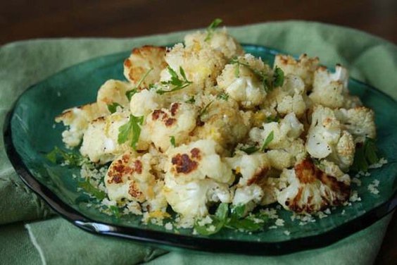 Roasted Cauliflower with Gremolata Bread Crumbs