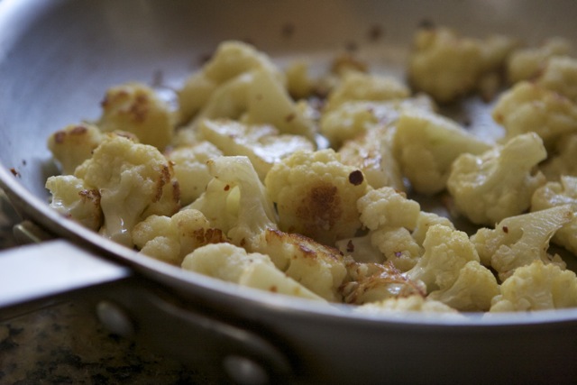 Roasted Cauliflower and Barley Salad with Basil Croutons