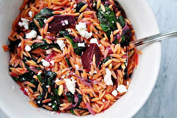 Warm Orzo Salad with Beets & Greens