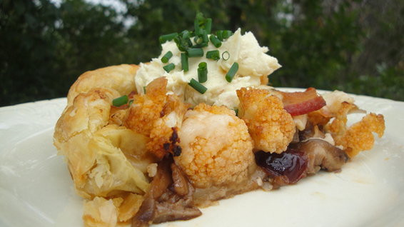 Smoky Shitake Cranberry Cauliflower Galette with Marmalade-Mustard Mascarpone