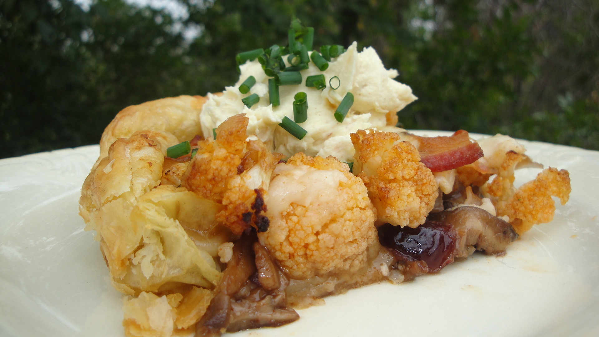 Smoky Shitake Cranberry Cauliflower Galette with Marmalade-Mustard Mascarpone