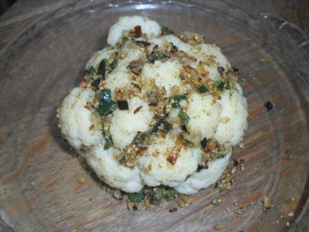 Indian Spiced Roasted Whole Cauliflower with Tomato, Ginger and Coriander