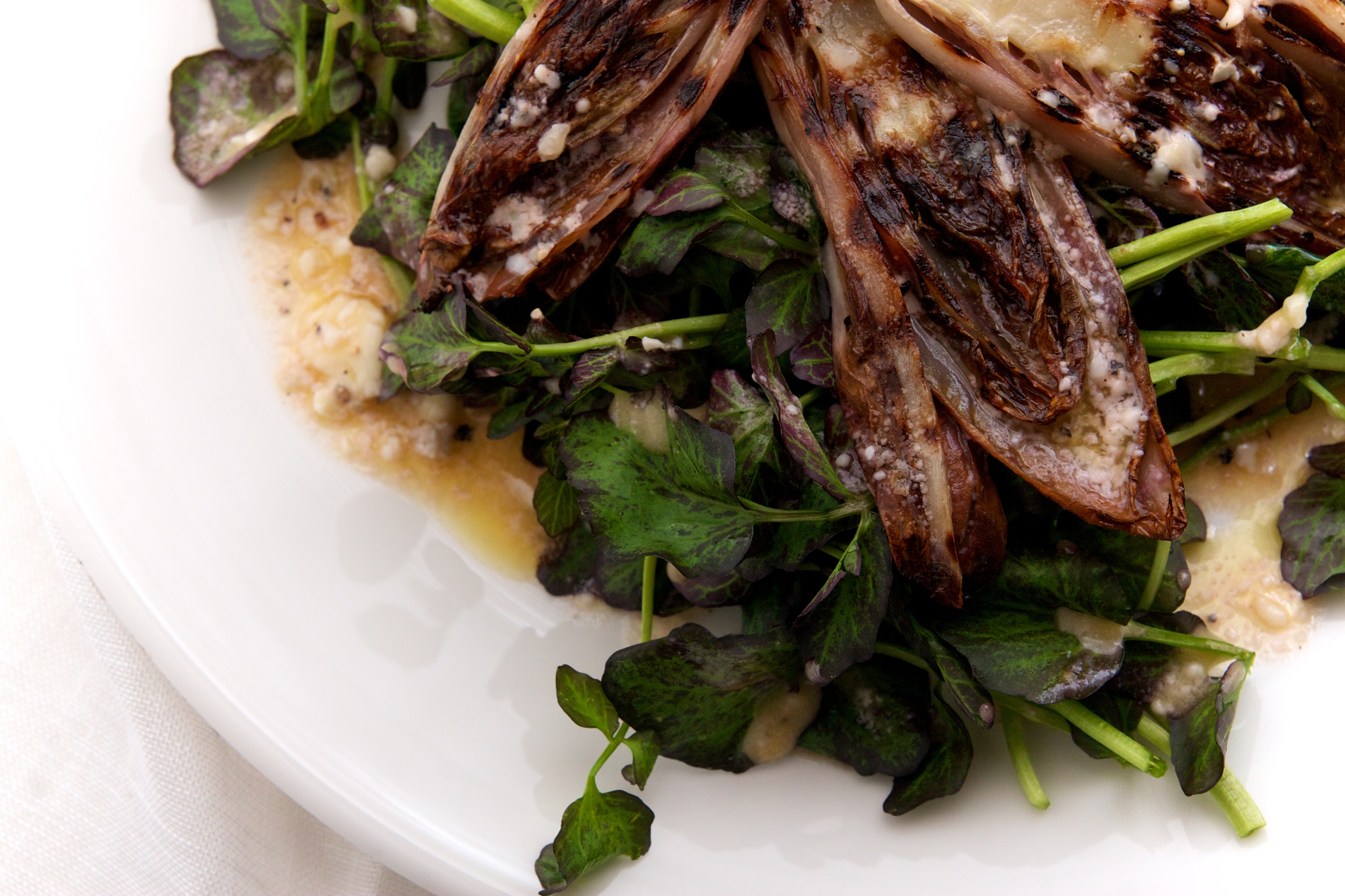 Grilled Endive & Watercress Salad with a Blue Cheese Vinagrette 
