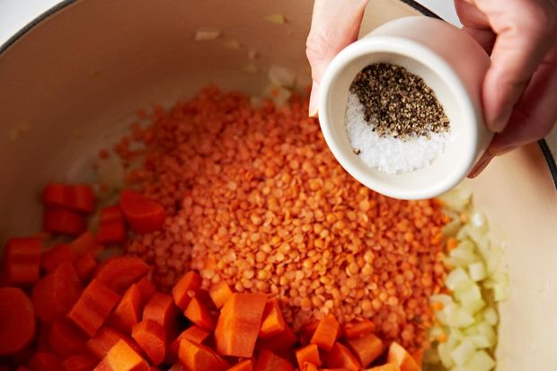 Carrot, Sweet Potato, and Red Lentil Soup with Moroccan Flavors