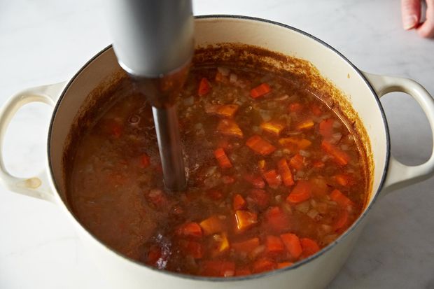 Carrot, Sweet Potato, and Red Lentil Soup with Moroccan Flavors